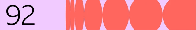 BBC graphic of the number 92 on the left with coral coloured circles on the right on a pink background.