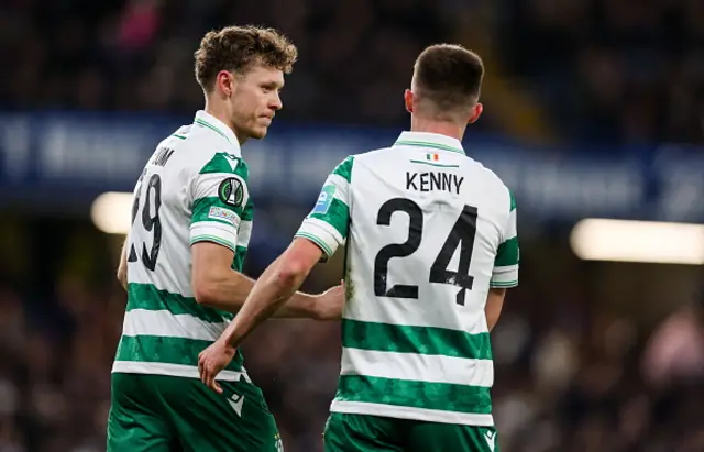 Markus Poom of Shamrock Rovers celebrates with teammate Johnny Kenny