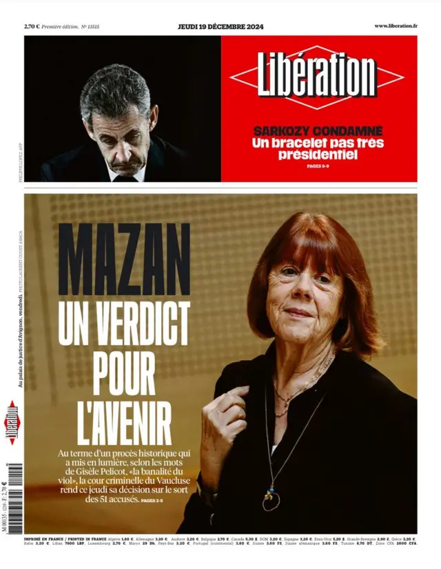 Front cover of the Libération newspaper, depicting Gisèle Pelicot