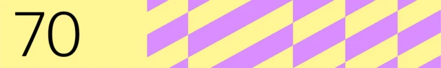 The number 70 is shown on a yellow background with purple rectangles