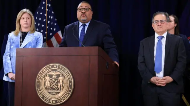 Alvin Bragg speaks during a press conference