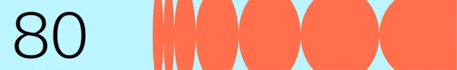 the number 80 is shown on a blue background with orange circles of varying sizes