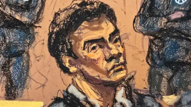 Luigi Mangione, the suspect in the murder of UnitedHealth Group executive Brian Thompson, sits during his federal court hearing in New York City, U.S., December 19, 2024 in this courtroom sketch. REUTERS/Jane Rosenberg