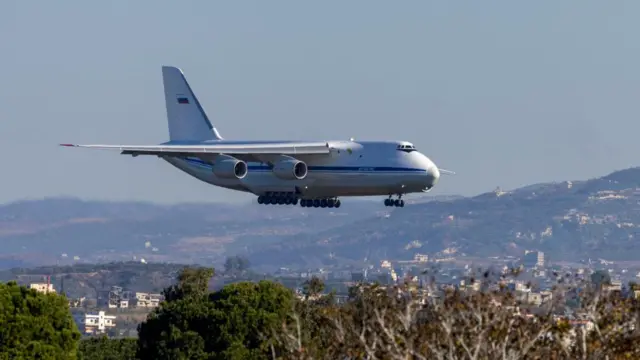 A Russian military aircraft Antonov AH124-100 lands at Hmeimim air base