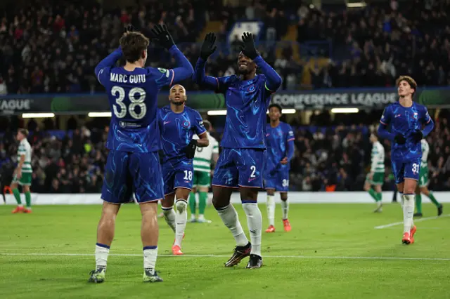 Marc Guiu of Chelsea celebrates