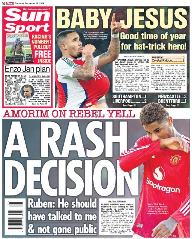 Back page of the Sun on 19 December 2024