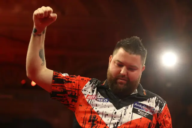 Michael Smith celebrates during the 2024 World Matchplay