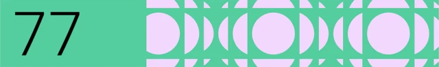 The number 77 is shown on a green background. light pink circles and half circles are shown beside it