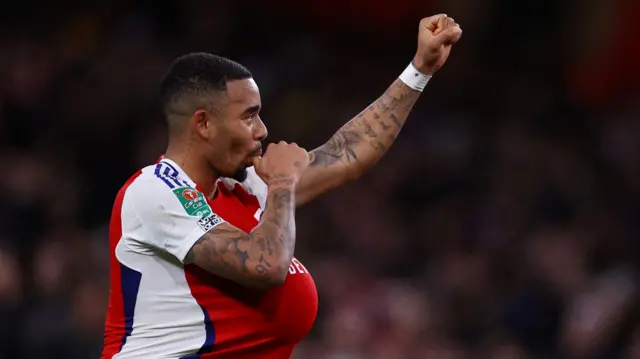 Gabriel Jesus salutes the Arsenal fans after scoring a hat-trick against Crystal Palace