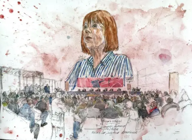 Benoit Peyrucq's court sketch shows Gisèle Pelicot listening to verdicts