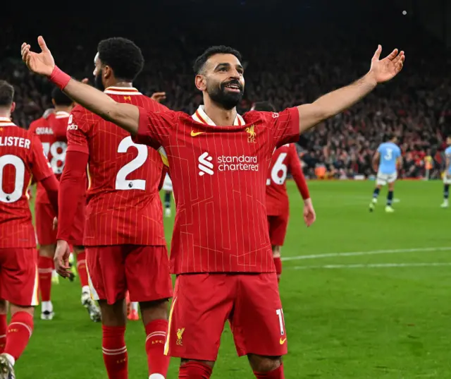 Mohamed Salah of Liverpool celebrating