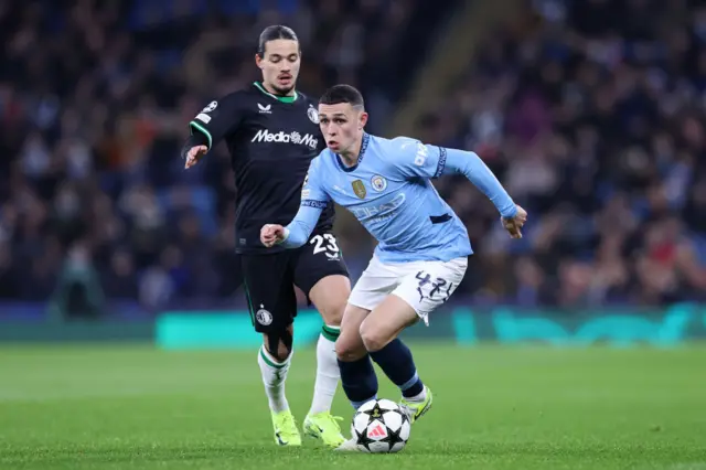 Phil Foden playing for Manchester City