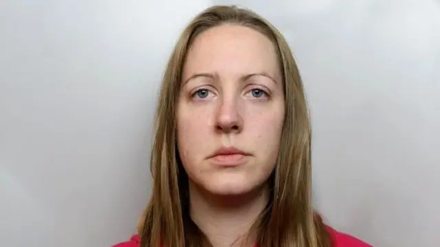 Lucy Letby police mugshot. She is staring directly into the camera with a sad look on her face