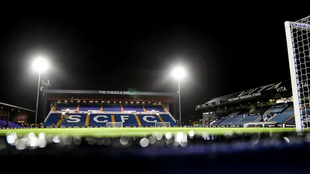 Stockport County's Edgeley Park before kick-off against Peterborough