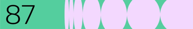 The number 87 is shown on a green background with purple circles