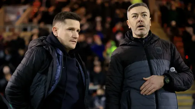 Crewe Alexandra manager Lee Bell and assistant Ryan Dicker