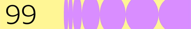 Banner with 99 on a yellow background with purple circles