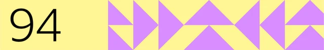 A banner reading 94 with a yellow background and purple triangles