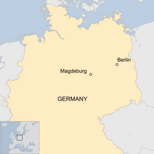 Map showing Madgeburg, which is to the left of Berlin in north-central Germany