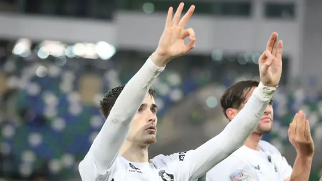 Jay Donnelly celebrates after Glentoran's 1-0 BetMcLean Cup win over Linfield on 3 December