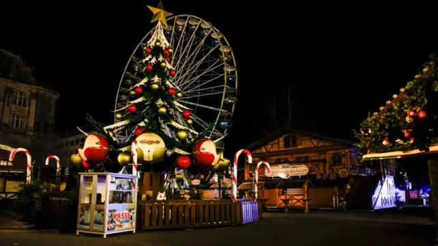 Empty Christmas market in Magdeburg after Friday's car attack. Photo: 20 December 2024