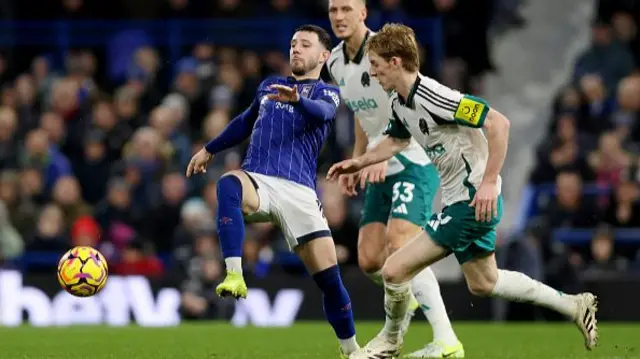 Conor Chaplin of Ipswich Town attempts to control the ball