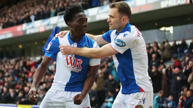 Blackburn's Amario Cozier-Duberry celebrates scoring against Luton