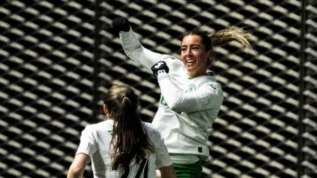 Kathleen McGovern celebrates scoring for Hibs