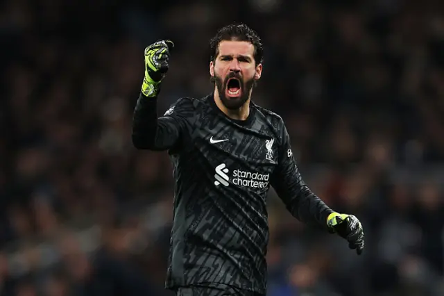 Alisson Becker of Liverpool celebrates