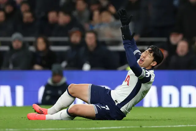 Son Heung-min of Tottenham Hotspur reacts