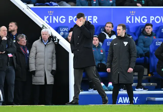 Ruud van Nistelrooy, Manager of Leicester City, reacts