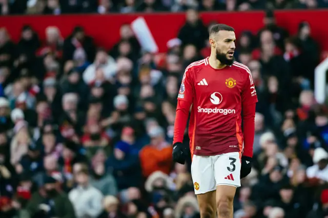 Noussair Mazraoui of Manchester United looks on