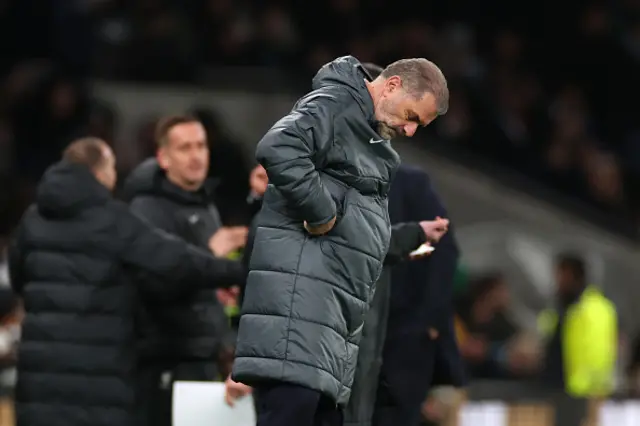 Ange Postecoglou, Manager of Tottenham Hotspur, shows dejection