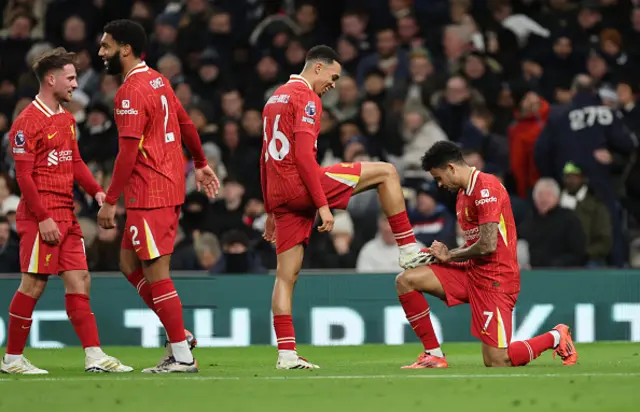 Luis Diaz of Liverpool celebrates after scoring a goal to make it 0-1 with Trent Alexander-Arnold