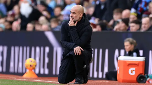 Pep Guardiola watches on as Man City lose at Aston Villa