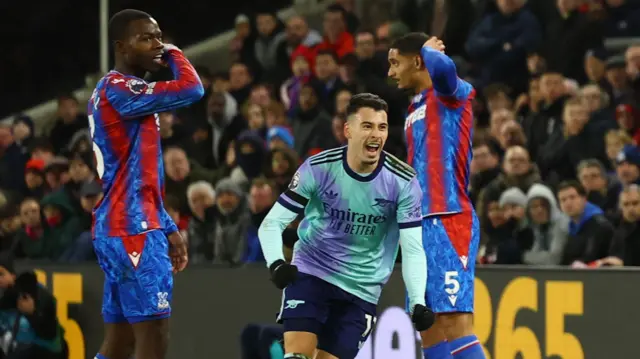 Gabriel Martinelli celebrates scoring for Arsenal against Crystal Palace
