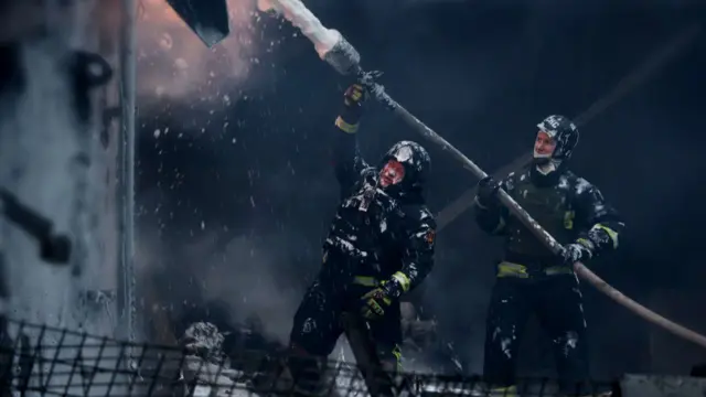 Zelensky published this picture of firefighters responding to the attack