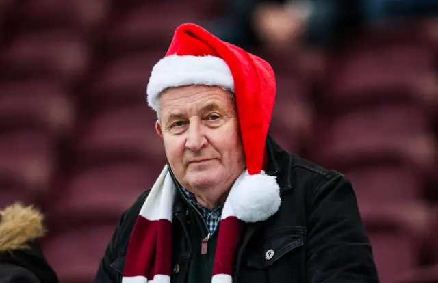 A Hearts fan in festive mood at Tynecastle