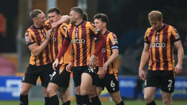 Bradford celebrate Andy Cook's goal against Port Vale