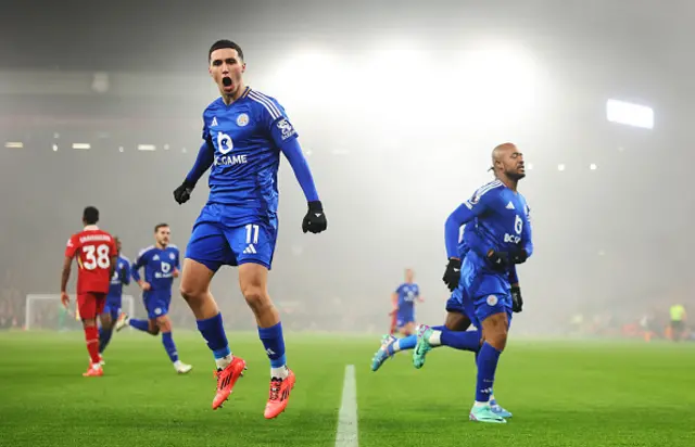 Bilal El Khannouss of Leicester City celebrates