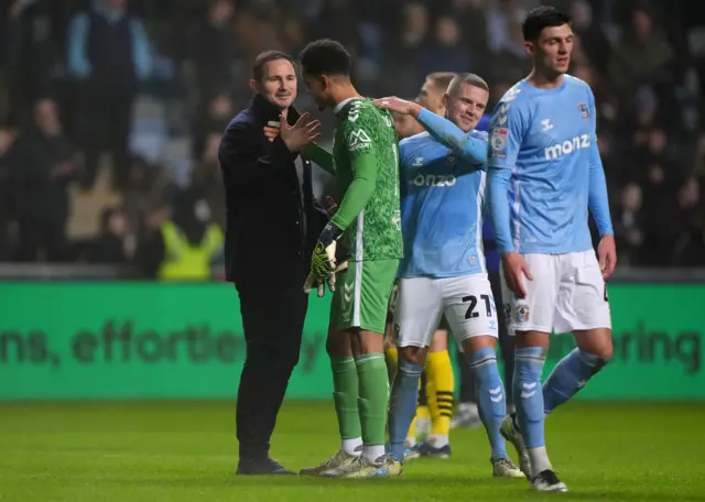 Frank Lampard celebrates Coventry's win over Plymouth with his players