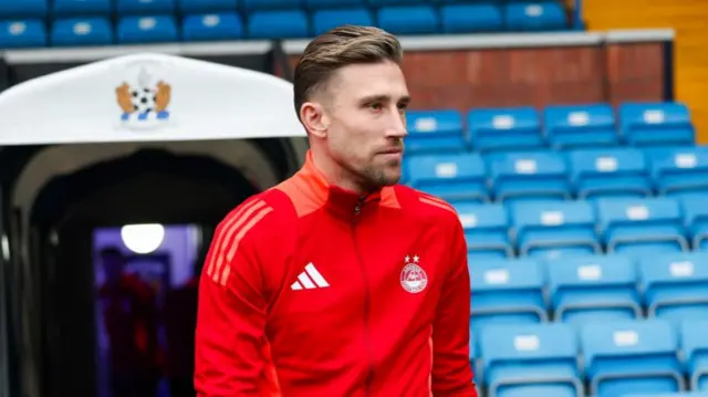 Aberdeen's Angus MacDonald ahead of a William Hill Premiership match between Kilmarnock and Aberdeen at Rugby Park, on December 26, 2024, in Kilmarnock, Scotland. (Photo by Roddy Scott / SNS Group)