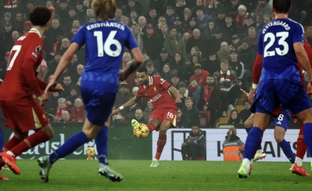 Liverpool's Cody Gakpo scores their first goal