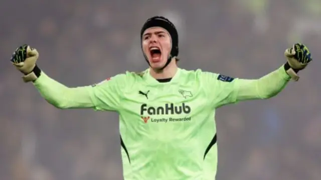 Derby keeper Jacob Widell Zetterstrom celebrates