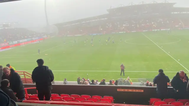 A misty setting at Wrexham's Stok Racecourse ground