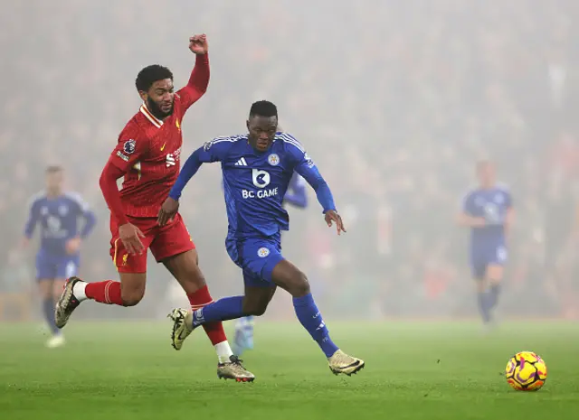 Patson Daka of Leicester City and Joe Gomez