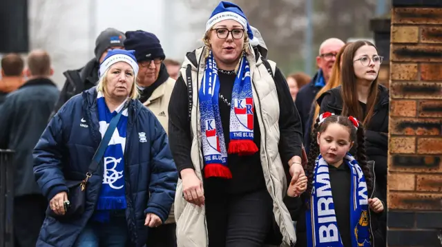 Birmingham City fans arrive at St Andrews ahead of their match against Burton Albion