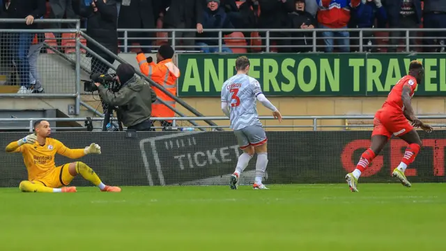 Daniel Agyei peels away to celebrate after scoring Leyton Orient's second against Crawley