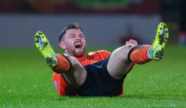 Dundee United's Glenn Middleton celebrates scoring to make it 1-1 during a William Hill Premiership match between St Johnstone and Dundee United at McDiarmid Park,