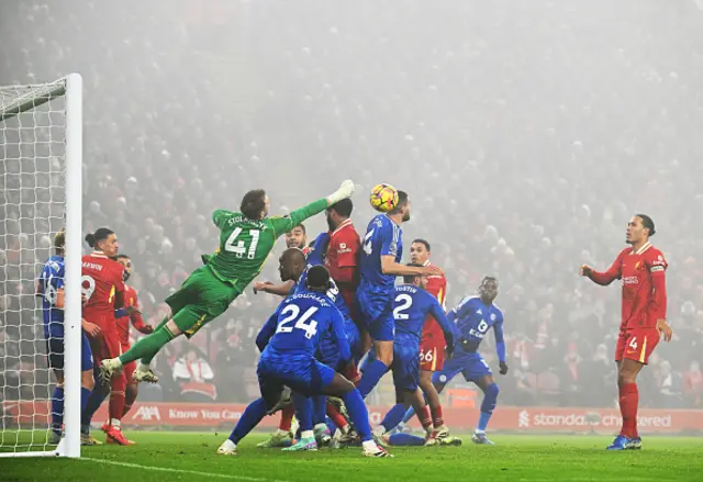 Jakub Stolarczyk of Leicester City clears the ball